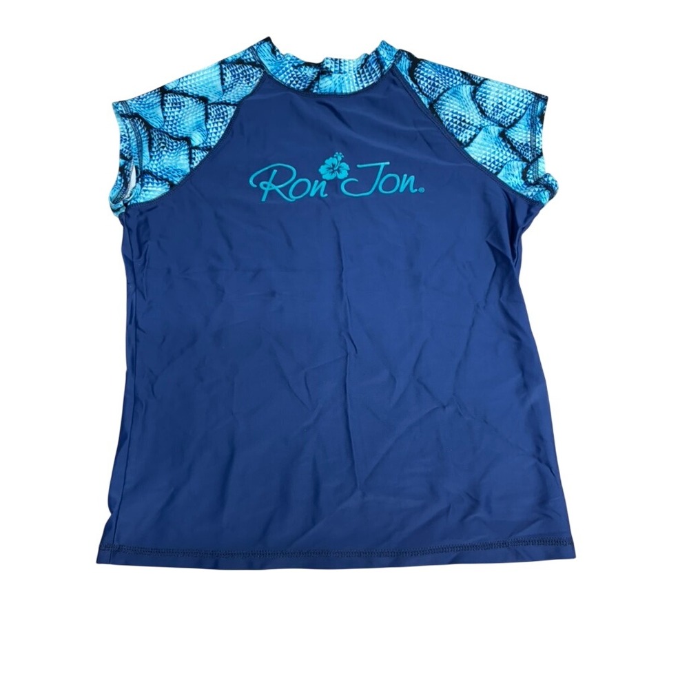VTG!!!‎  "Ron Jon" Surf Shop Girls Rashguard Swim Shirt Blue Geometric Print XL